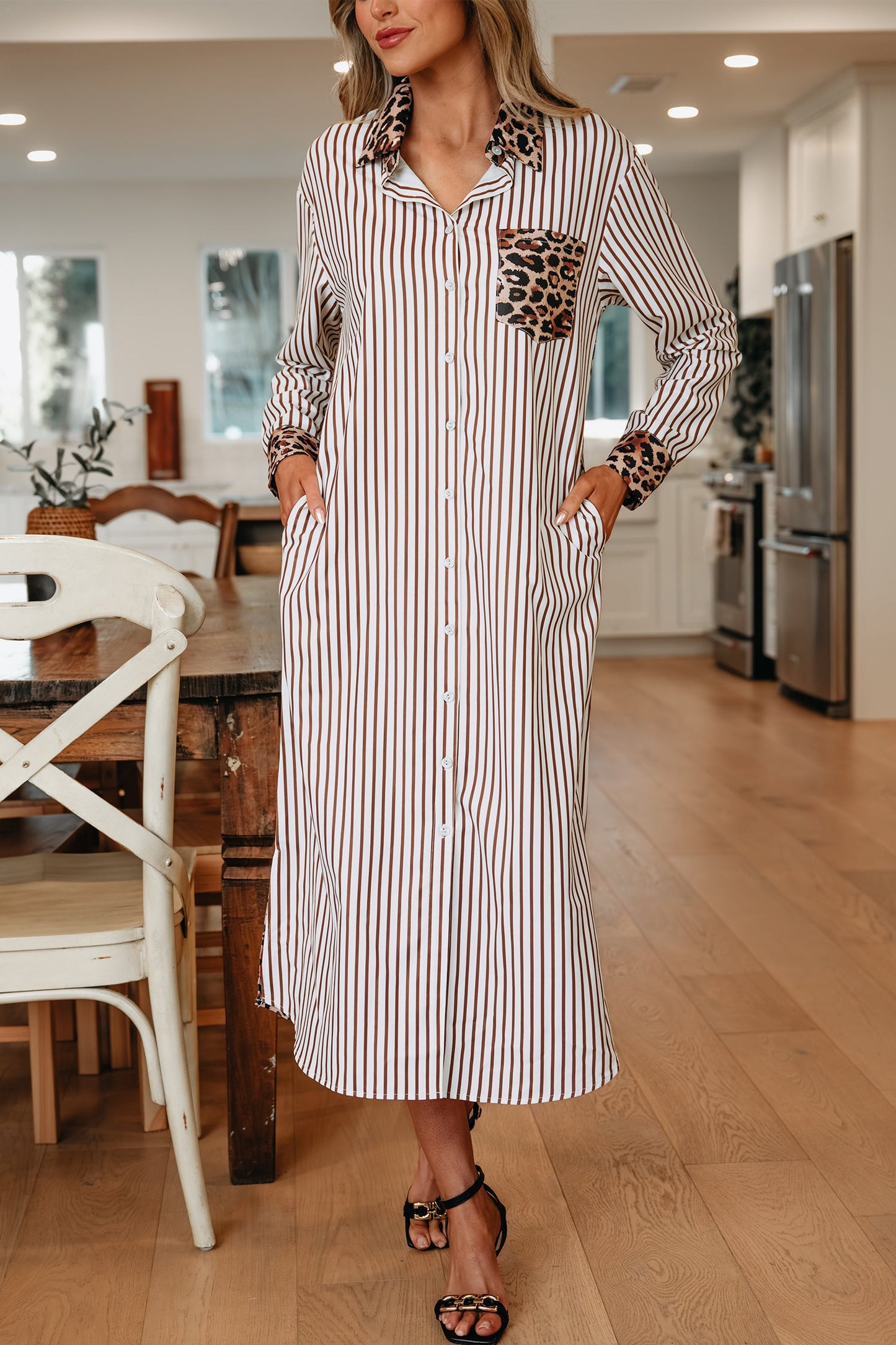 Caroline Contrast Patchwork Long Shirt Dress