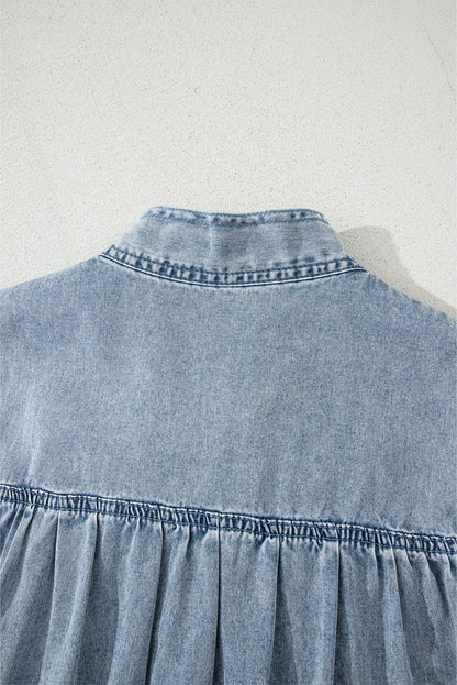 Clare Sleeveless Ruffled Chambray Dress