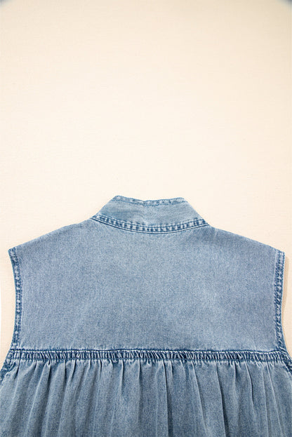 Clare Sleeveless Ruffled Chambray Dress