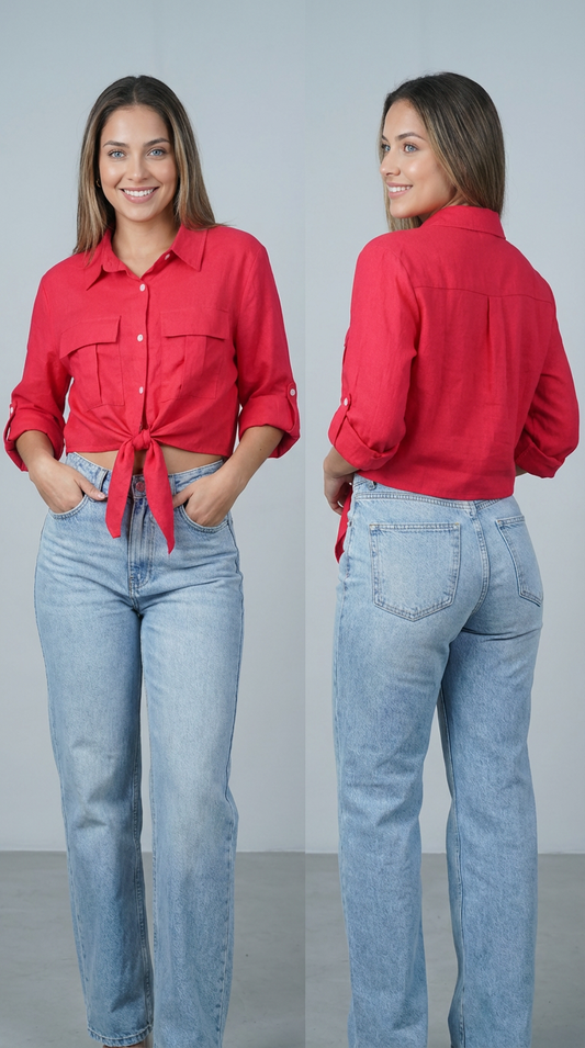Linen Strapped Crop