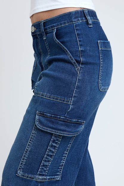 Women's Elastic Waist Straight  Cargo Jean