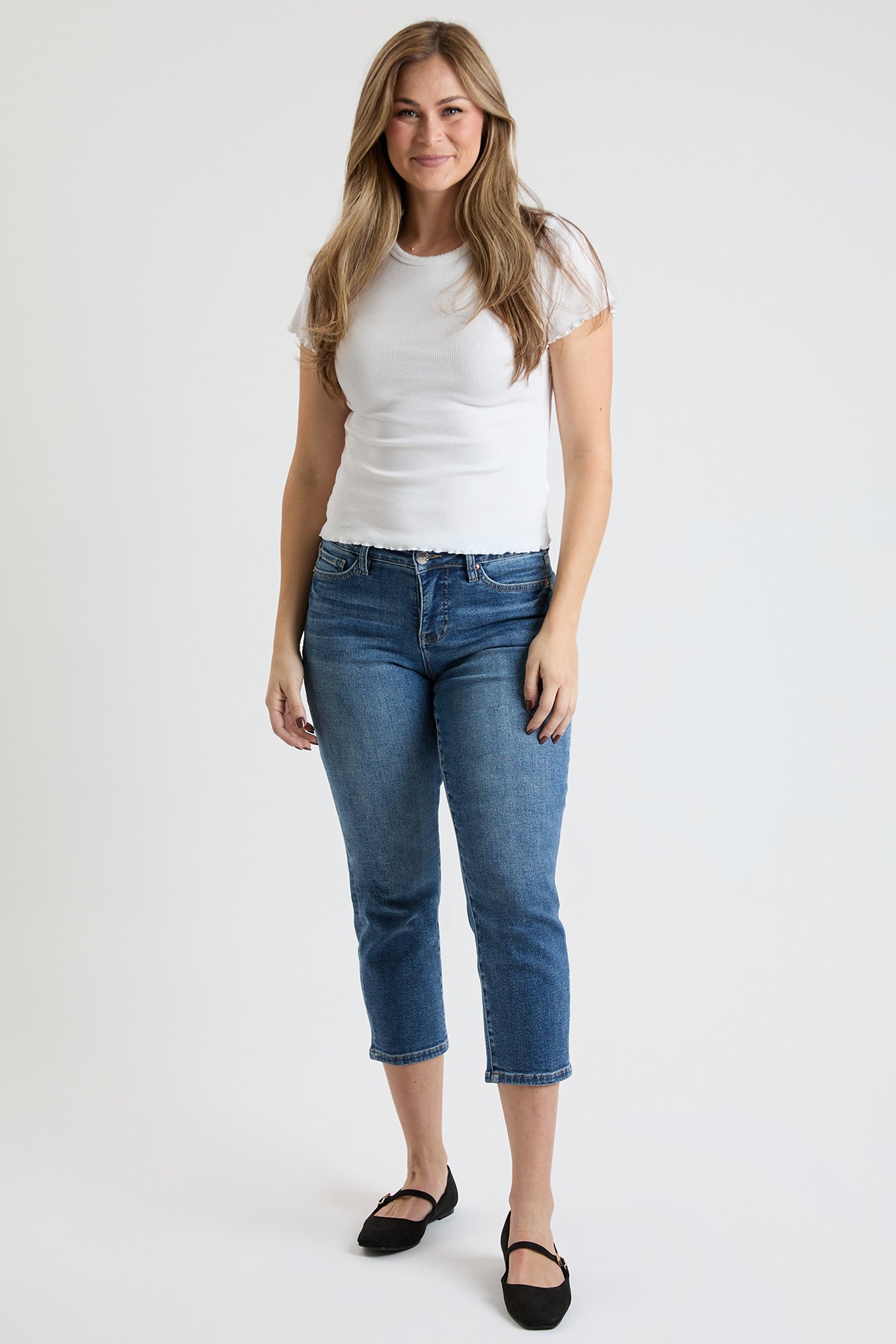 Women's High Rise Premium Stretch Cropped Slim Straight