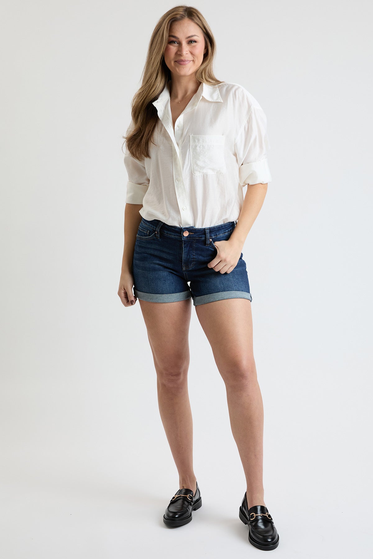 Women's High Rise Premium Stretch Fold-Over Cuff Shorts