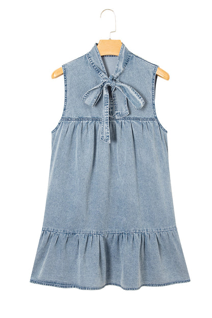 Clare Sleeveless Ruffled Chambray Dress
