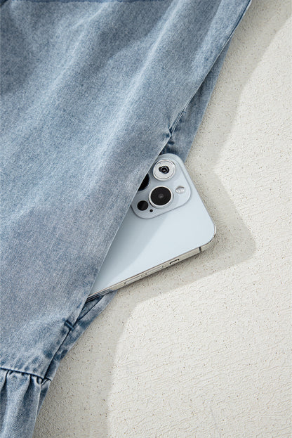 Clare Sleeveless Ruffled Chambray Dress